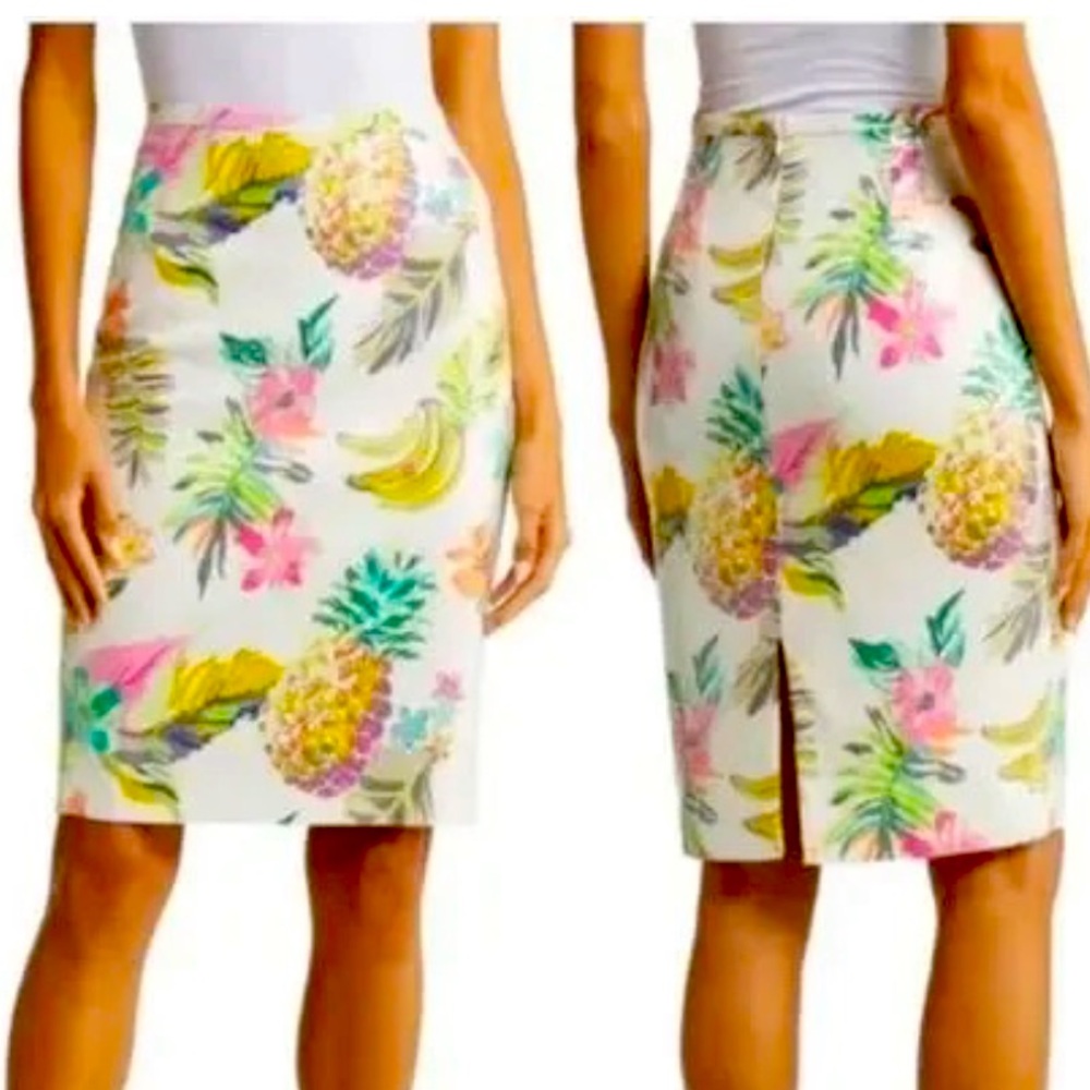 Le Superbe Sequin Tropical Skirt Banana Pineapple Flowers Lined Back Zipper